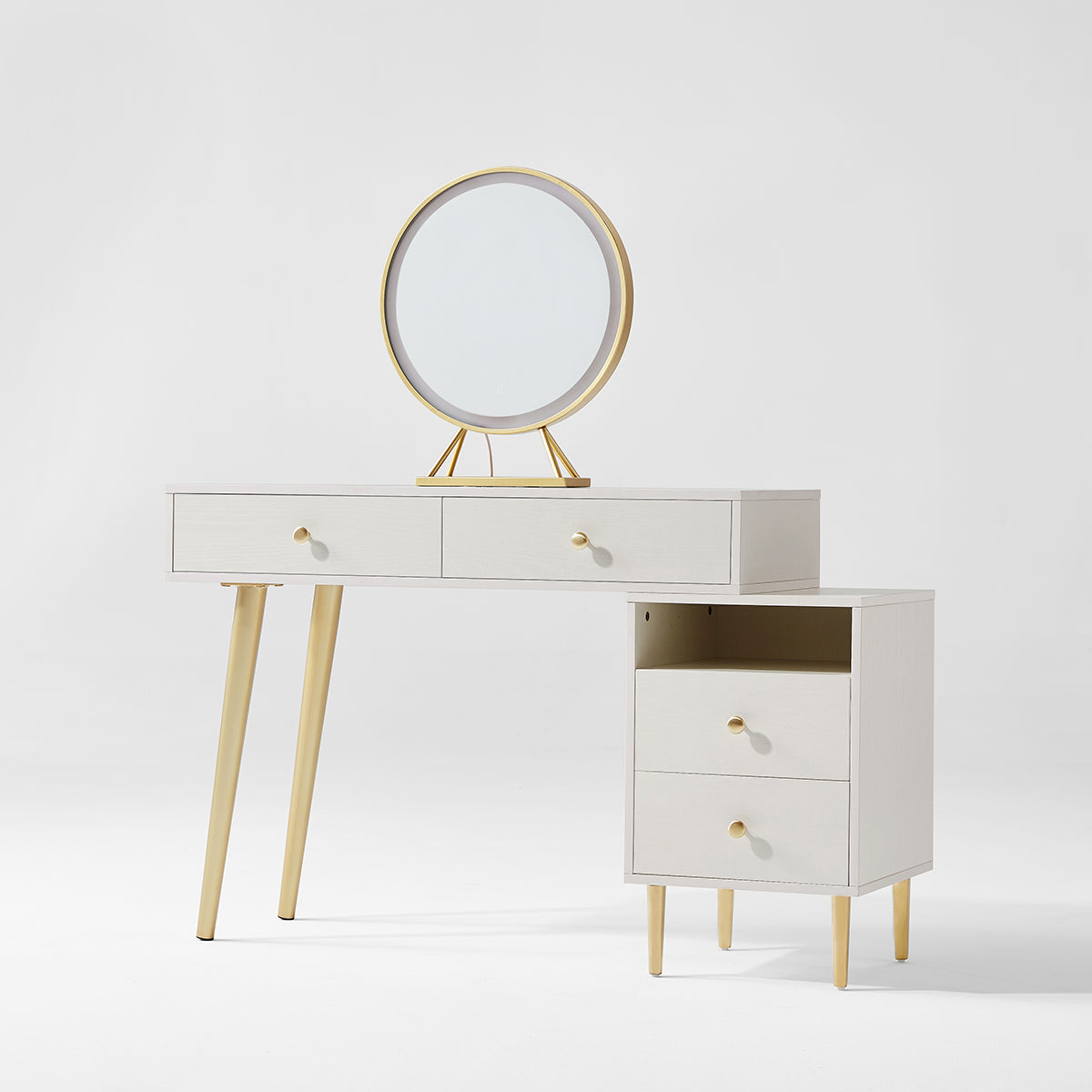 luxury dressing table with ivory stool set all white 13