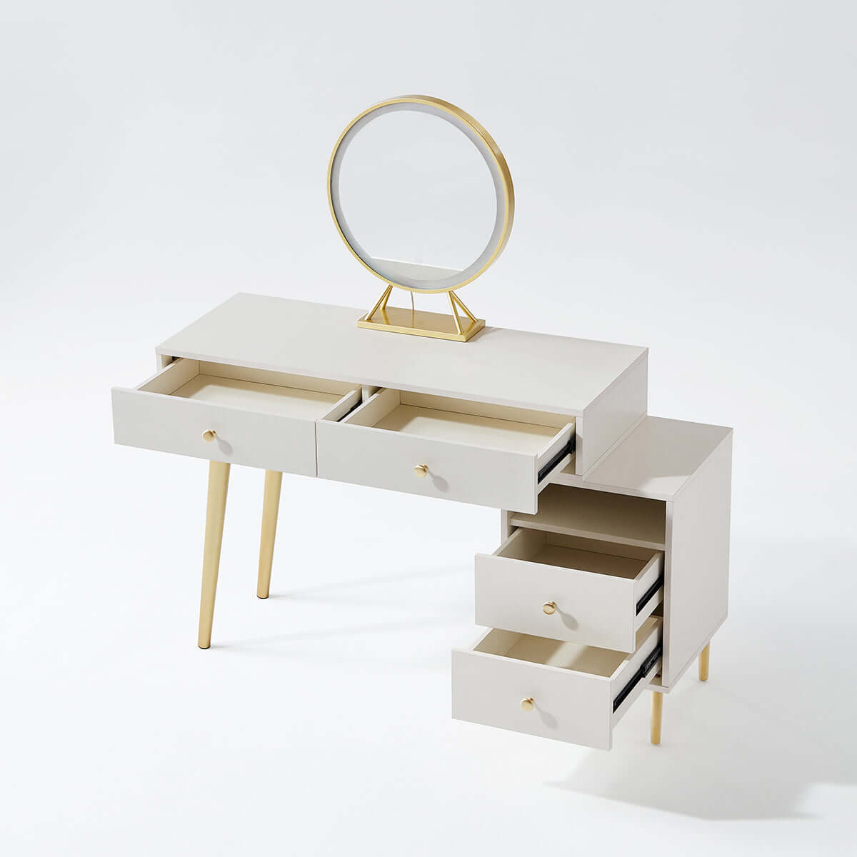 luxury dressing table with ivory stool set all white 14