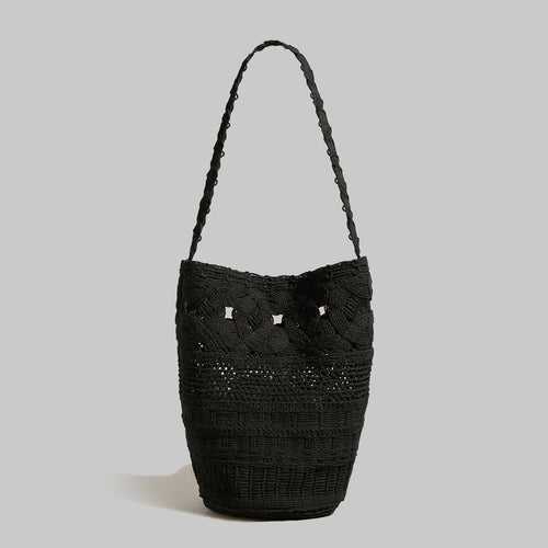 Handwoven Macrame Bucket Bag – Cotton Rope Shoulder Tote with Drawstring Inner Pouch
