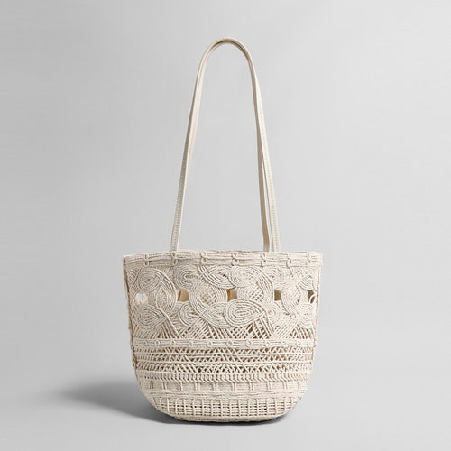 Macramé Open-Weave Tote Bag – Handcrafted Cotton Rope Shoulder Bag with Drawstring Liner