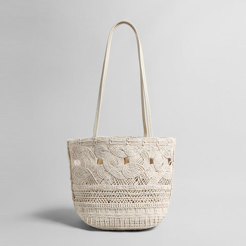 Macramé Open-Weave Tote Bag – Handcrafted Cotton Rope Shoulder Bag with Drawstring Liner