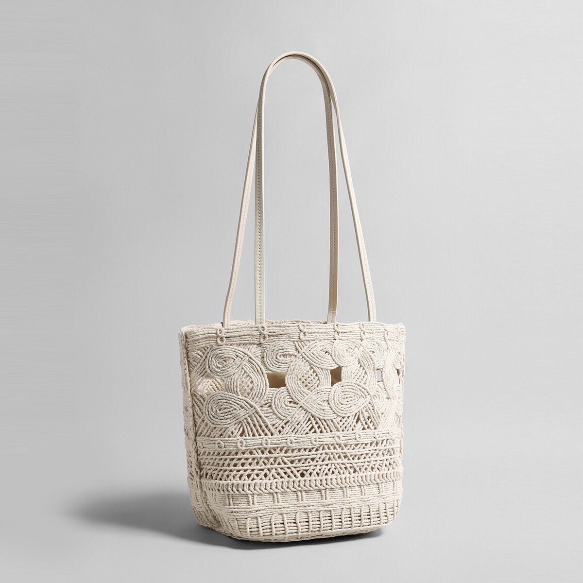 Macramé Open-Weave Tote Bag – Handcrafted Cotton Rope Shoulder Bag with Drawstring Liner