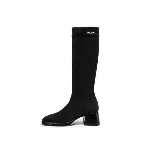 Mademoiselle Round Toe Knee High Sock Boots