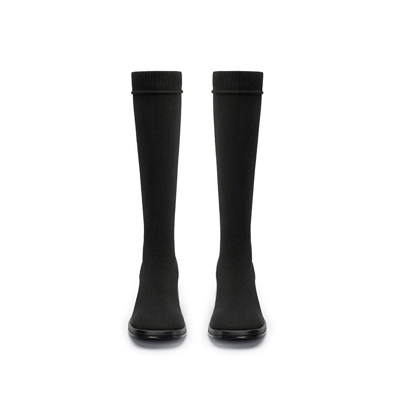 mademoiselle round toe knee high sock boots all black 3