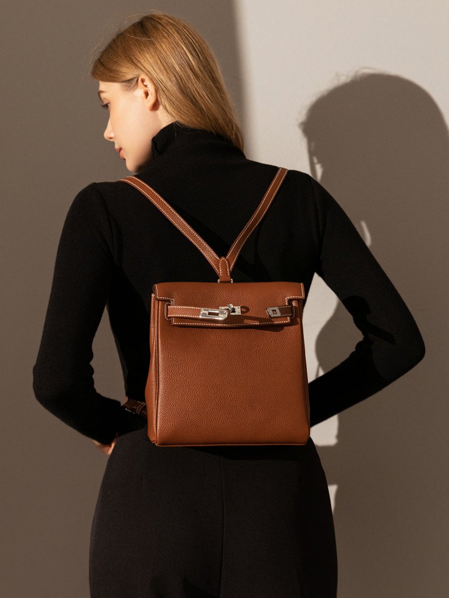 Madison Structured Leather Convertible Backpack – Turn-Lock Backpack Shoulder Bag