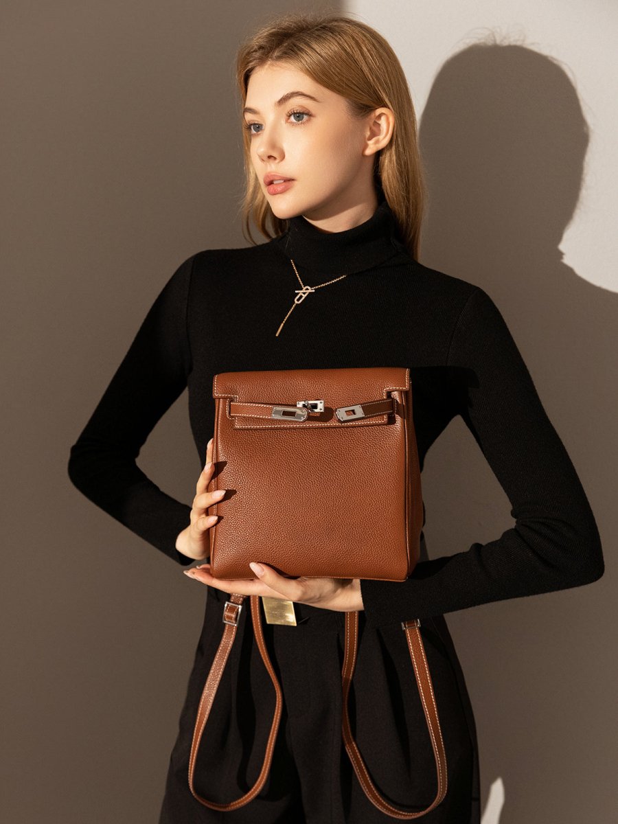 Madison Structured Leather Convertible Backpack – Turn-Lock Backpack Shoulder Bag