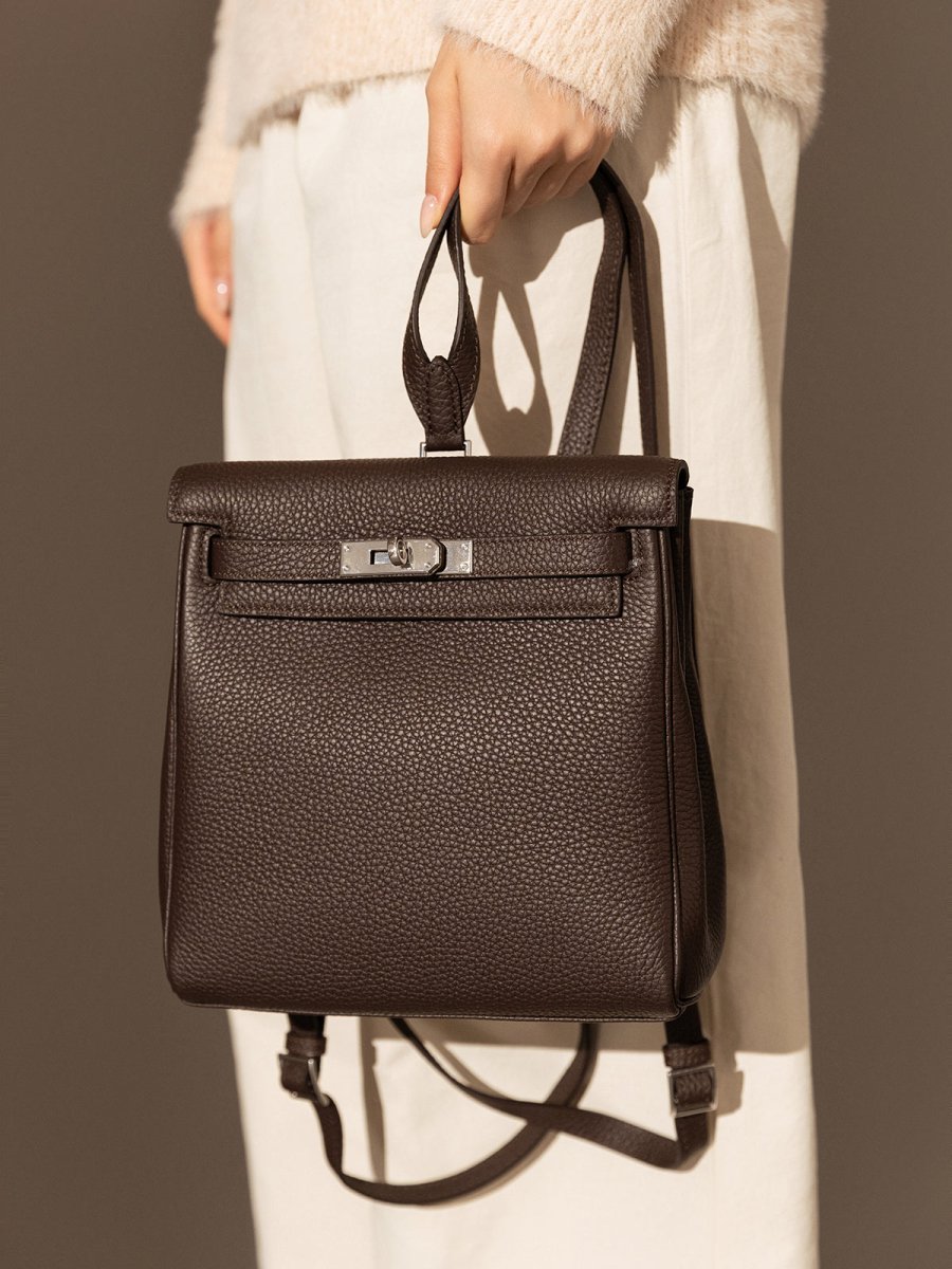 Madison Structured Leather Convertible Backpack – Turn-Lock Backpack Shoulder Bag
