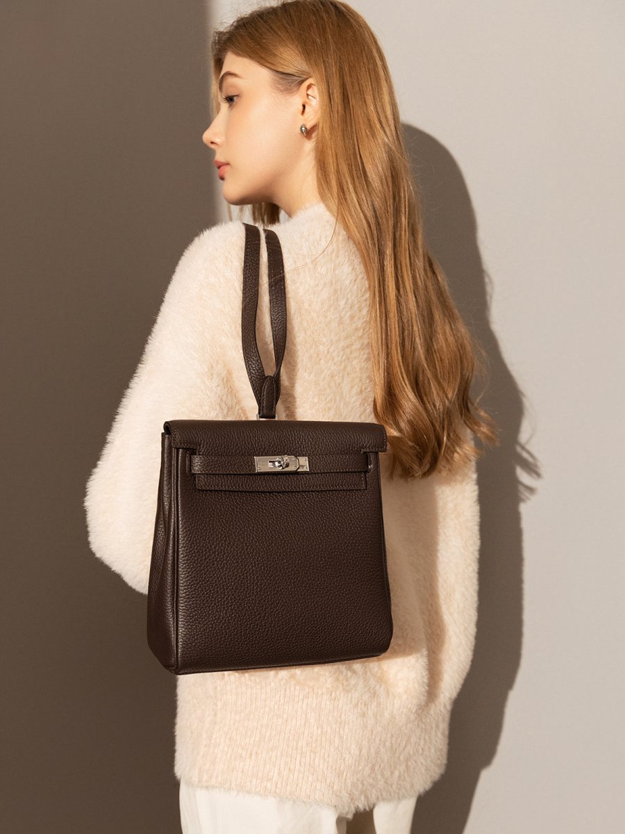 Madison Structured Leather Convertible Backpack – Turn-Lock Backpack Shoulder Bag
