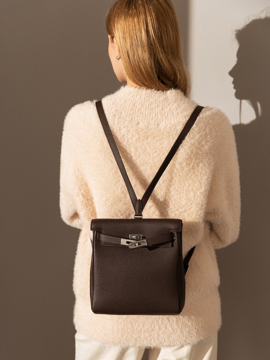 Madison Structured Leather Convertible Backpack – Turn-Lock Backpack Shoulder Bag