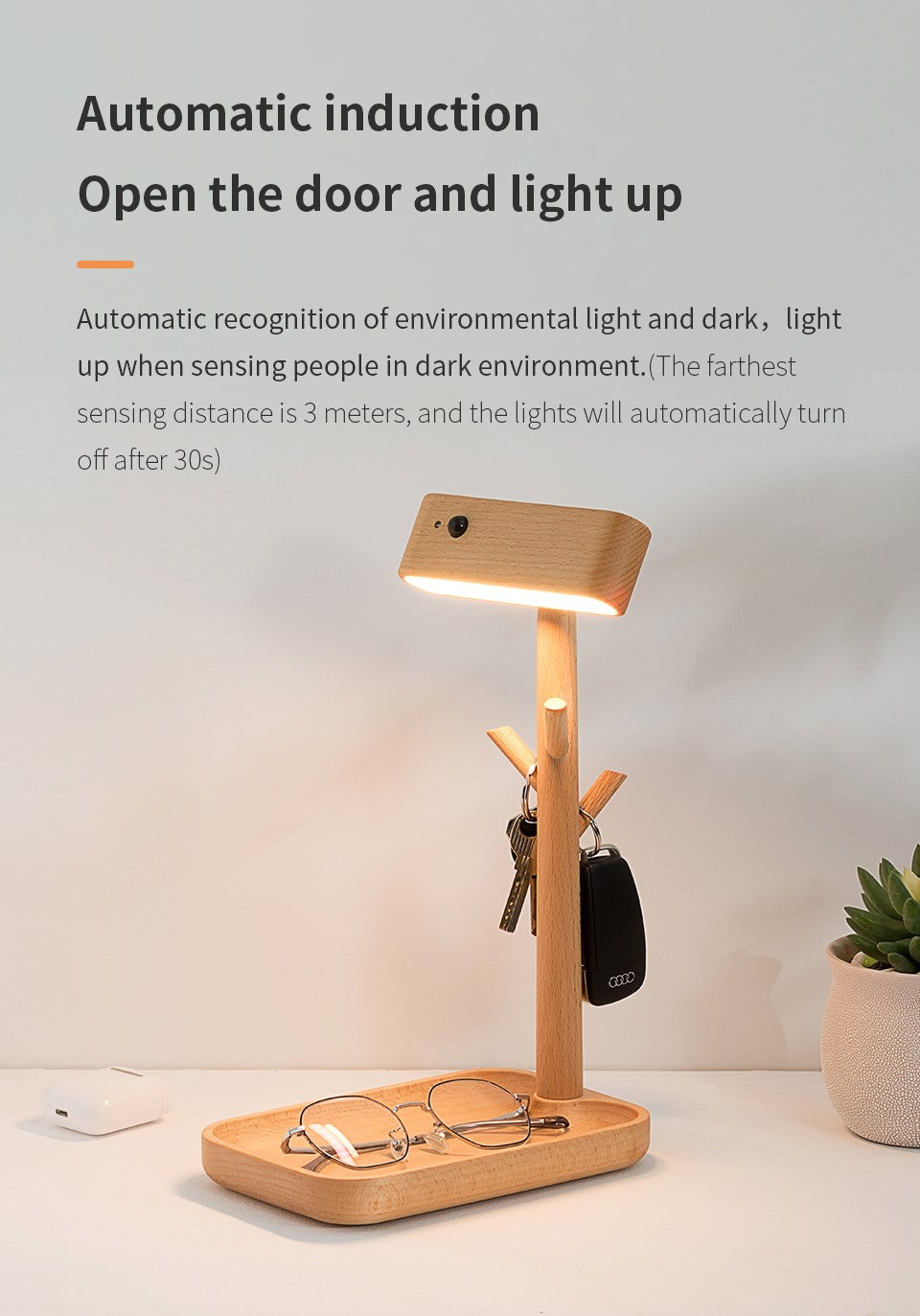 magnetic solid wood rechargeable induction light all 2