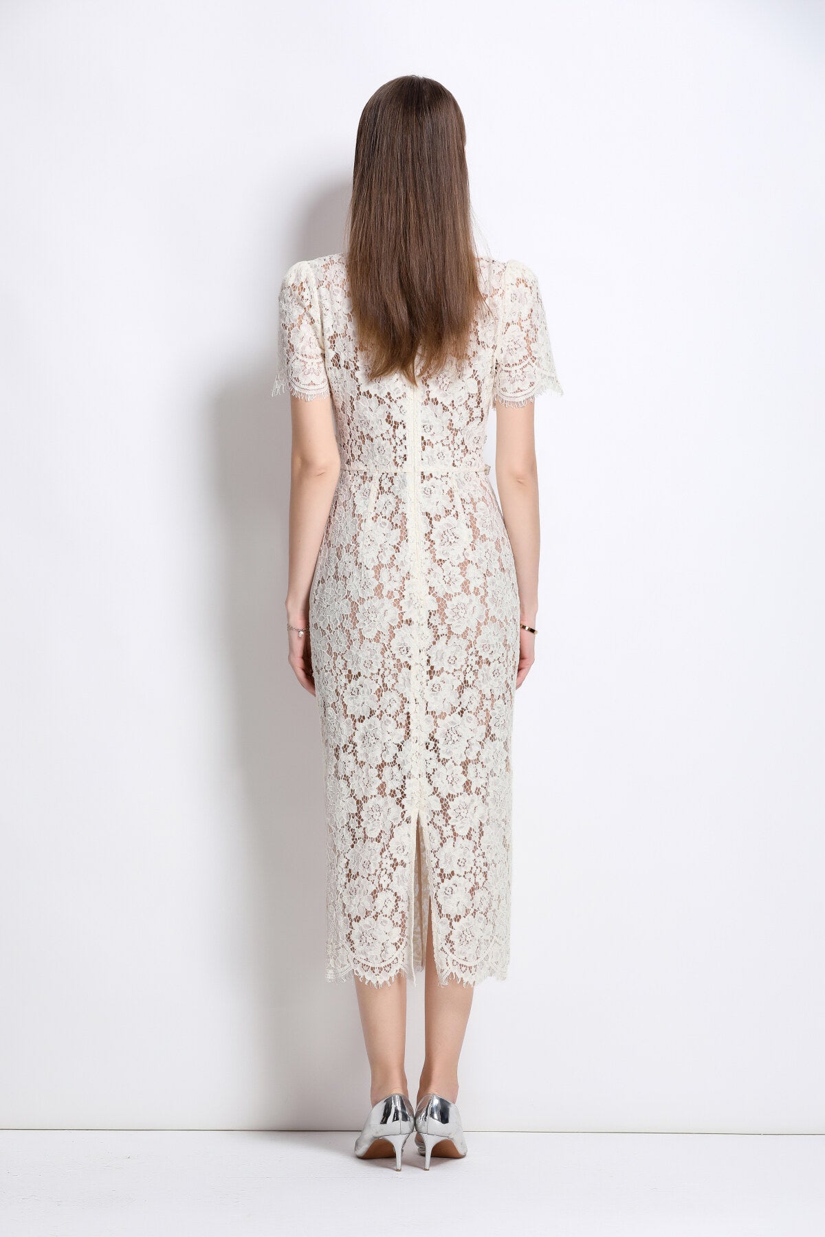 magnolia white double layer lace cut out pencil dress all white 4