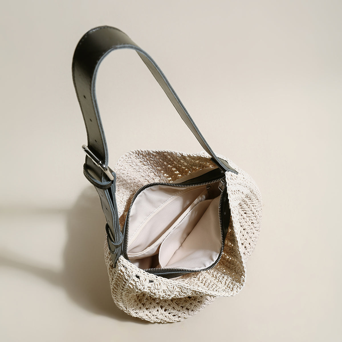 medium white beach tote bag with blue leather straps white 3