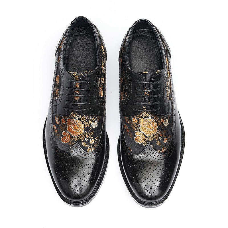 Men’s Artistic Brogue Lace Up Shoes with Embroidered Accents - 0cm