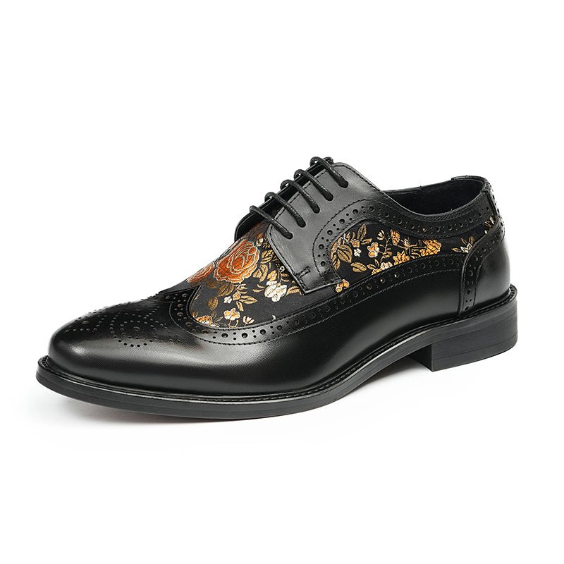 Men’s Artistic Brogue Lace Up Shoes with Embroidered Accents - 0cm