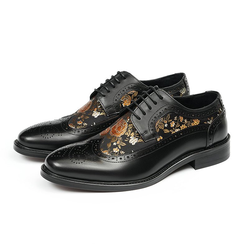 Men’s Artistic Brogue Lace Up Shoes with Embroidered Accents - 0cm