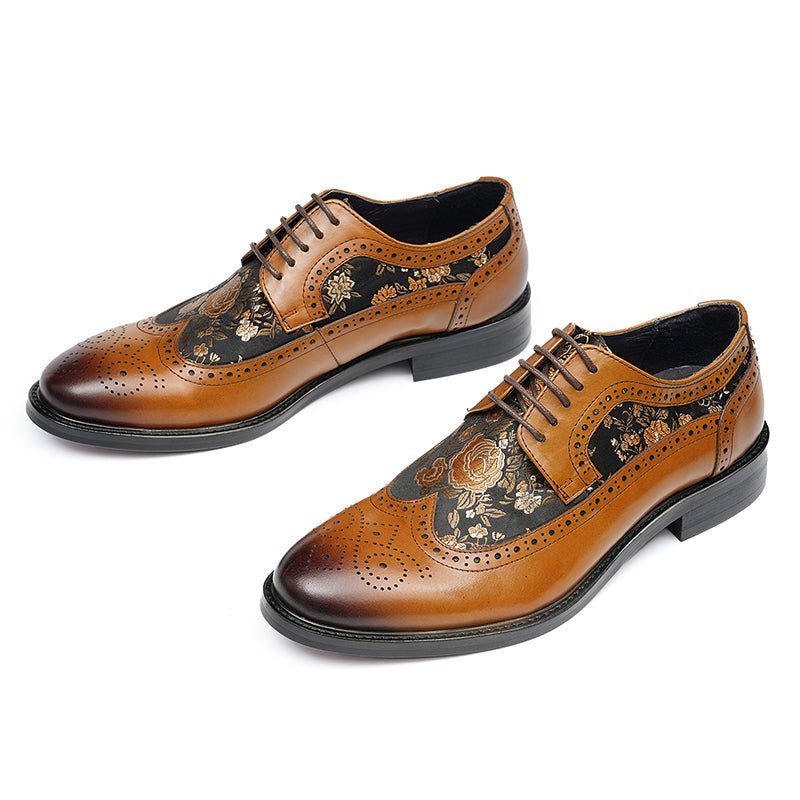 Men’s Artistic Brogue Lace Up Shoes with Embroidered Accents - 0cm