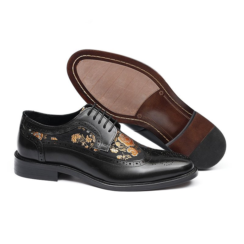 Men’s Artistic Brogue Lace Up Shoes with Embroidered Accents - 0cm