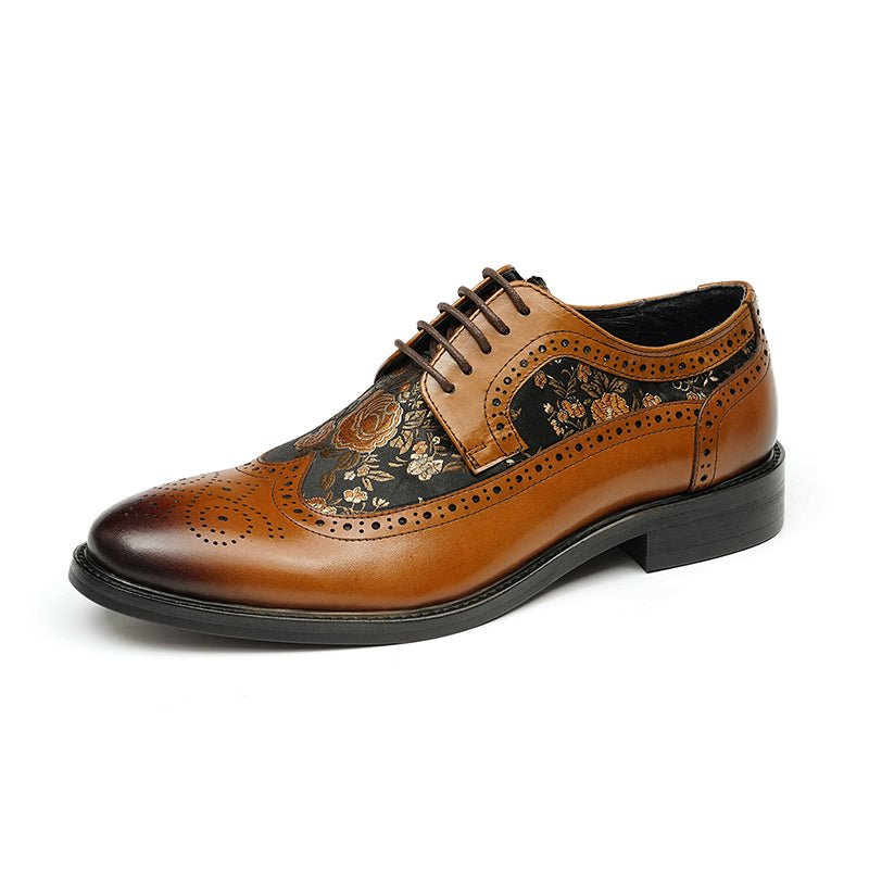 Men’s Artistic Brogue Lace Up Shoes with Embroidered Accents - 0cm