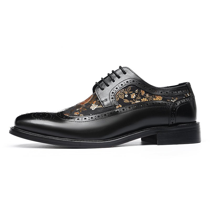 Men’s Artistic Brogue Lace Up Shoes with Embroidered Accents - 0cm