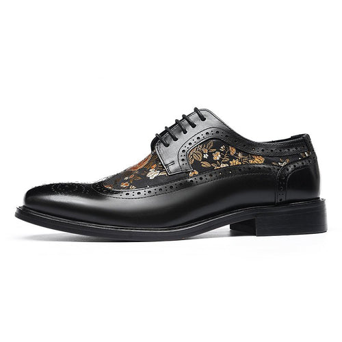 Men’s Artistic Brogue Lace Up Shoes with Embroidered Accents - 0cm