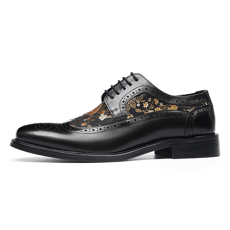Men’s Artistic Brogue Lace Up Shoes with Embroidered Accents