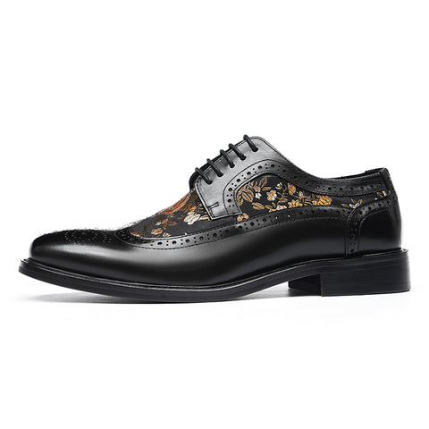 Men’s Artistic Brogue Lace Up Shoes with Embroidered Accents