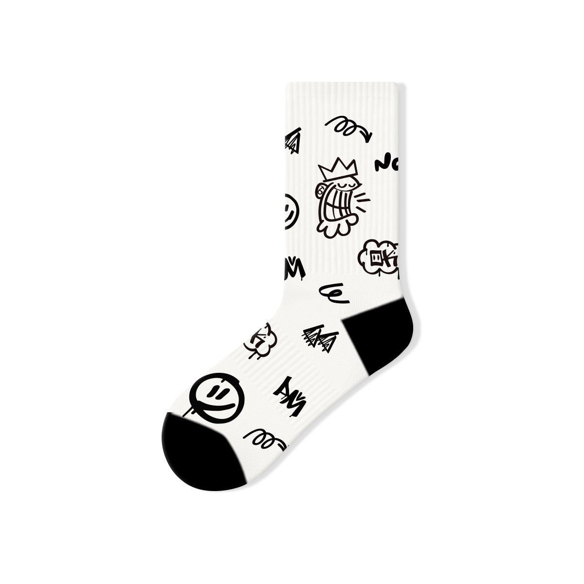 Black & White Graffiti Graphic Mid - Calf Socks – Men's 5 - Pair All - Season Streetwear Set