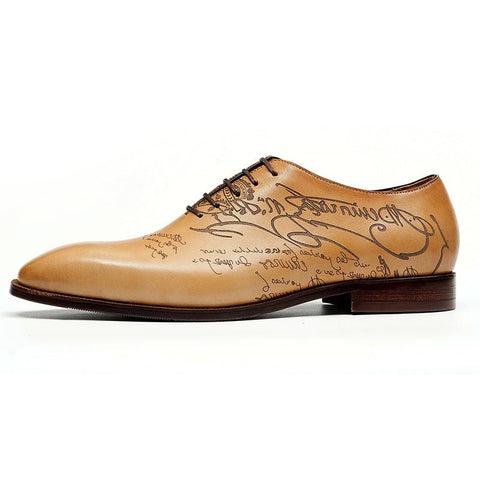 Men’s Calfskin Elite Oxford Shoes with Artistic Script Engraving