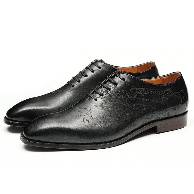 Men’s Calfskin Elite Oxford Shoes with Artistic Script Engraving - 0cm