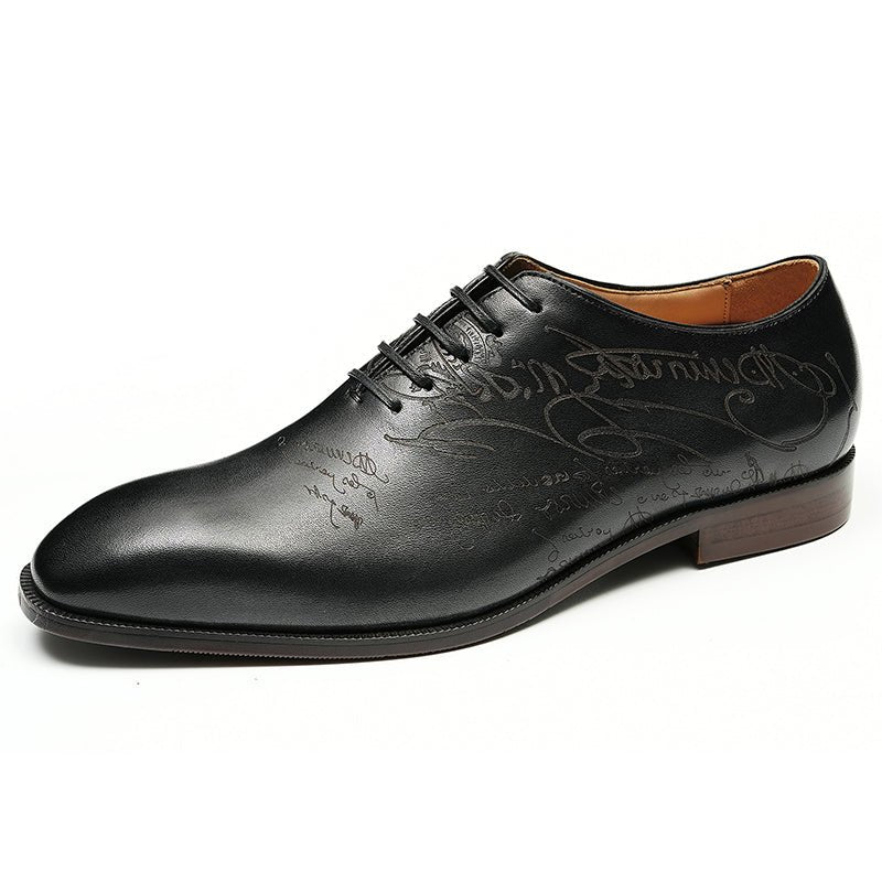 Men’s Calfskin Elite Oxford Shoes with Artistic Script Engraving - 0cm
