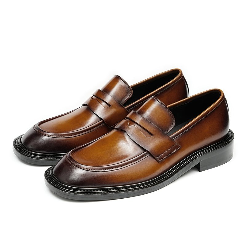 Men’s Calfskin Gradient Leather Loafers with Bold Reinforced Straps - 0cm