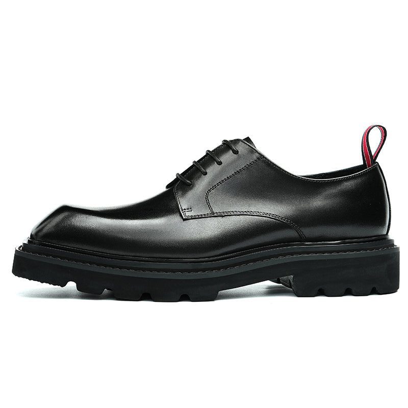 Men’s Calfskin Structured Square Toe Lace Up Derby Shoes with Tabs - 0cm