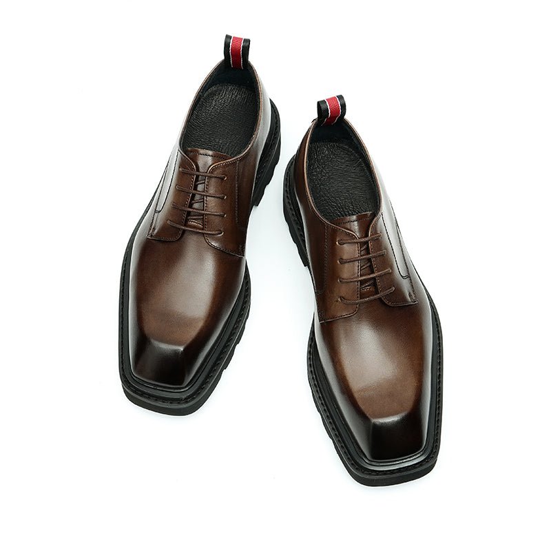 Men’s Calfskin Structured Square Toe Lace Up Derby Shoes with Tabs - 0cm