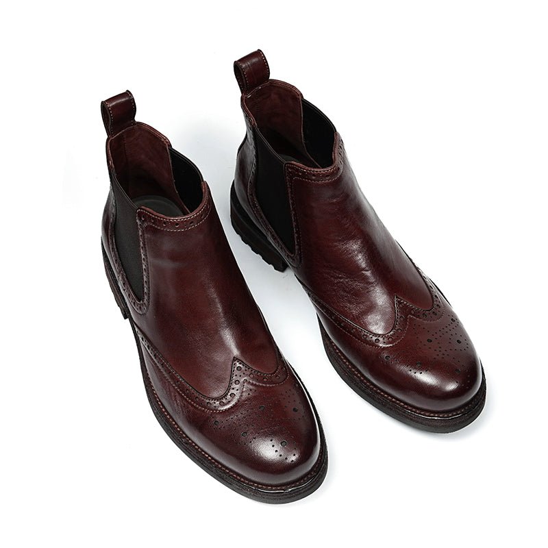 Men’s Chelsea Boots with Wingtip Brogue Detailing and Rugged Soles - 0cm