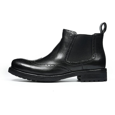 Men’s Chelsea Boots with Wingtip Brogue Detailing and Rugged Soles