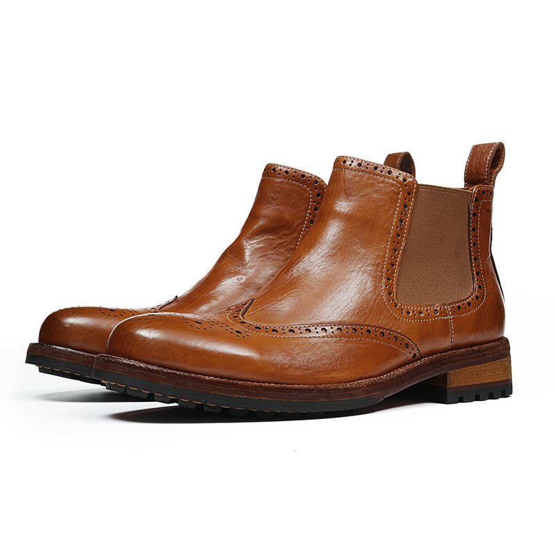 Men’s Chelsea Boots with Wingtip Brogue Detailing and Rugged Soles - 0cm