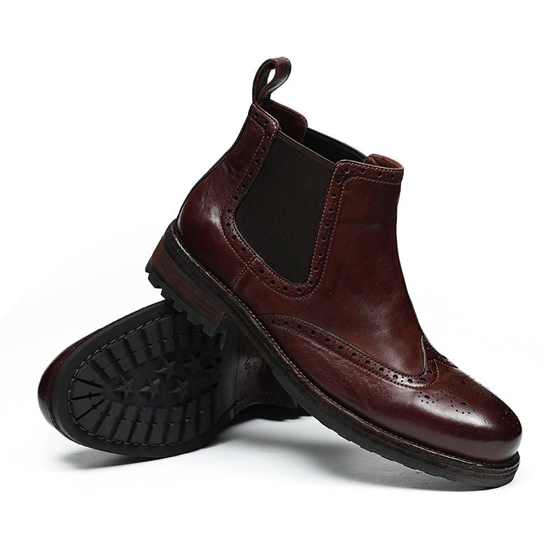 Men’s Chelsea Boots with Wingtip Brogue Detailing and Rugged Soles - 0cm