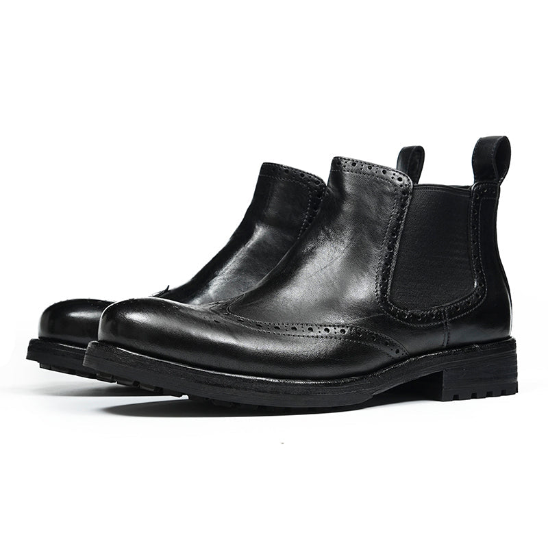 Men’s Chelsea Boots with Wingtip Brogue Detailing and Rugged Soles - 0cm