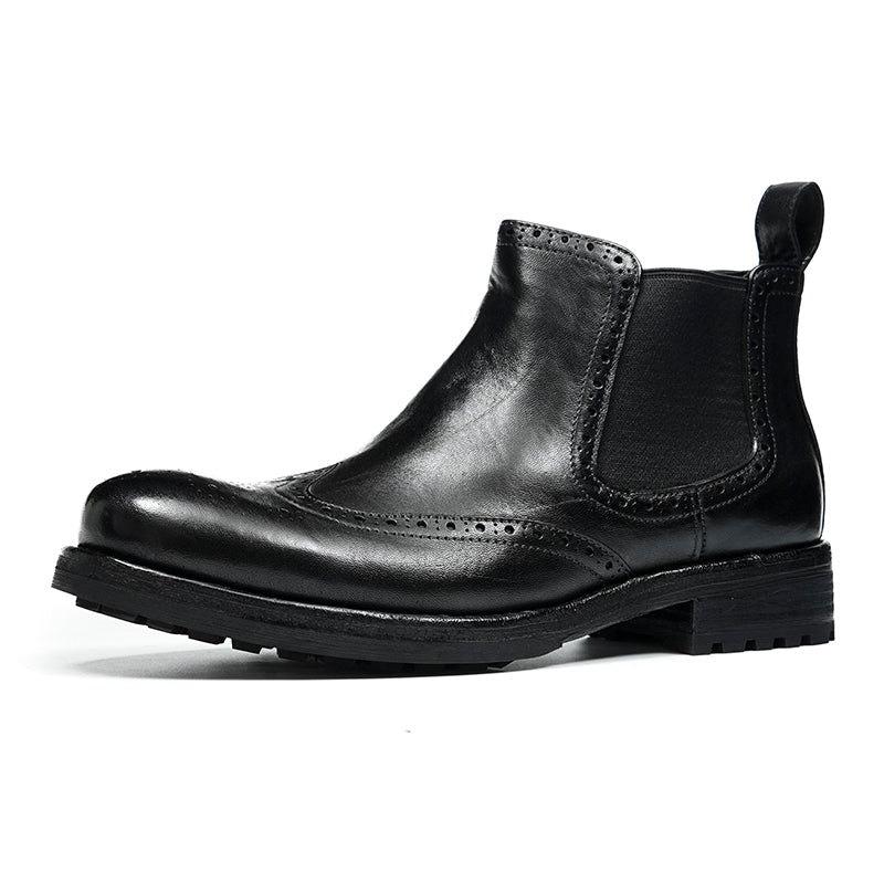 Men’s Chelsea Boots with Wingtip Brogue Detailing and Rugged Soles - 0cm