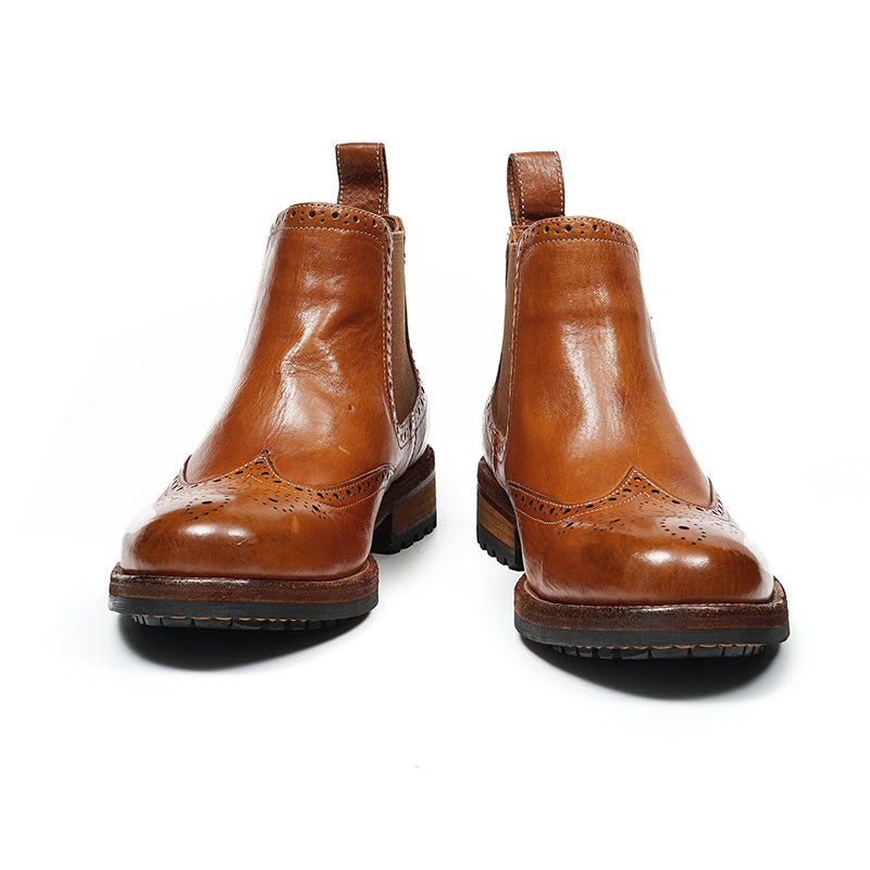 Men’s Chelsea Boots with Wingtip Brogue Detailing and Rugged Soles - 0cm