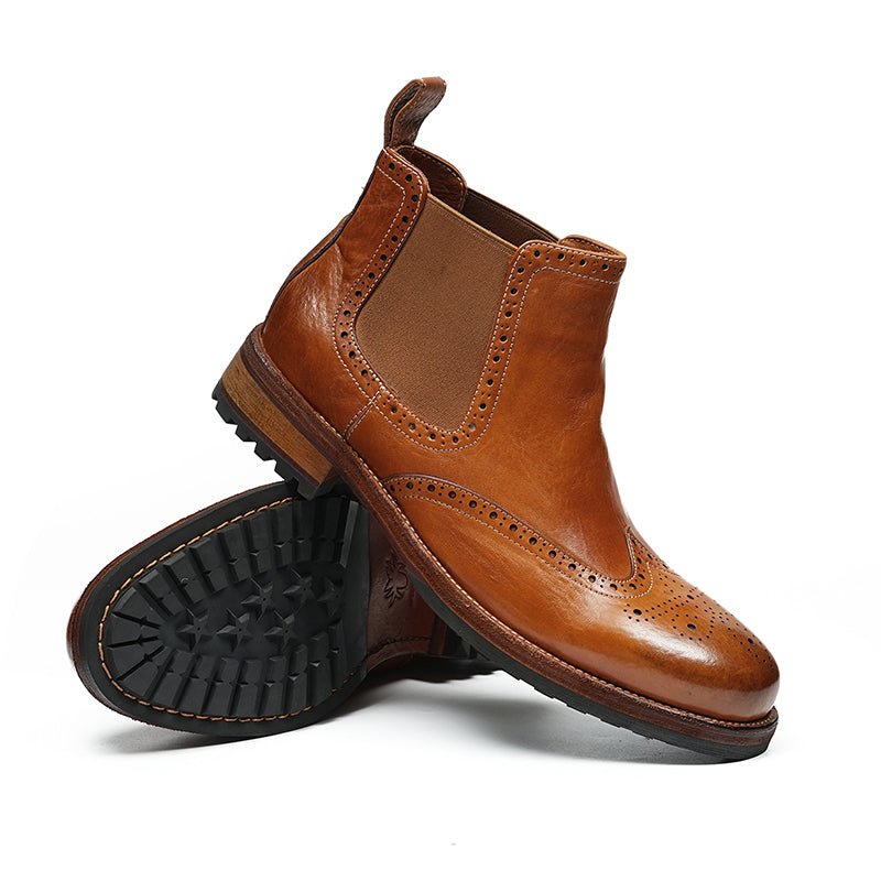 Men’s Chelsea Boots with Wingtip Brogue Detailing and Rugged Soles - 0cm