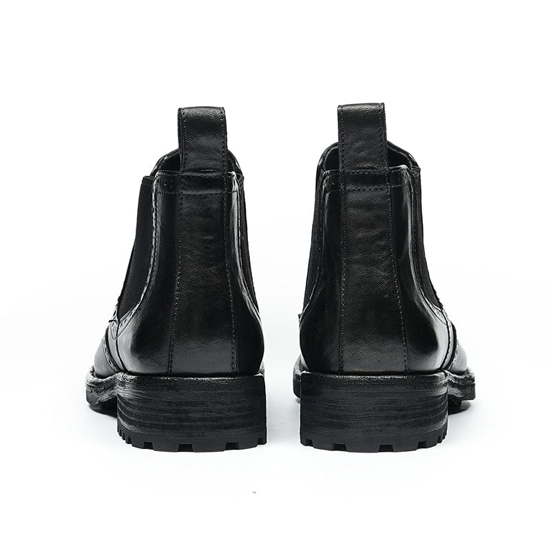 Men’s Chelsea Boots with Wingtip Brogue Detailing and Rugged Soles - 0cm