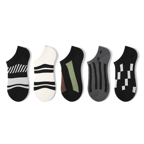 Creative Stripe & Geometric Lightweight Ankle Socks – Men's 5 - Pair Summer Set