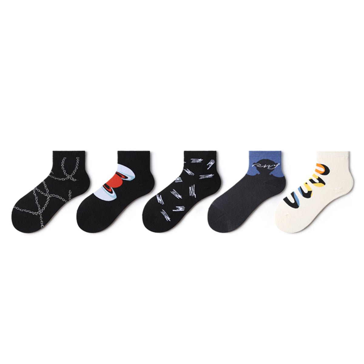Dark Chain Abstract Art Ankle Socks – Men's 5 - Pair All - Season Short Tube Set