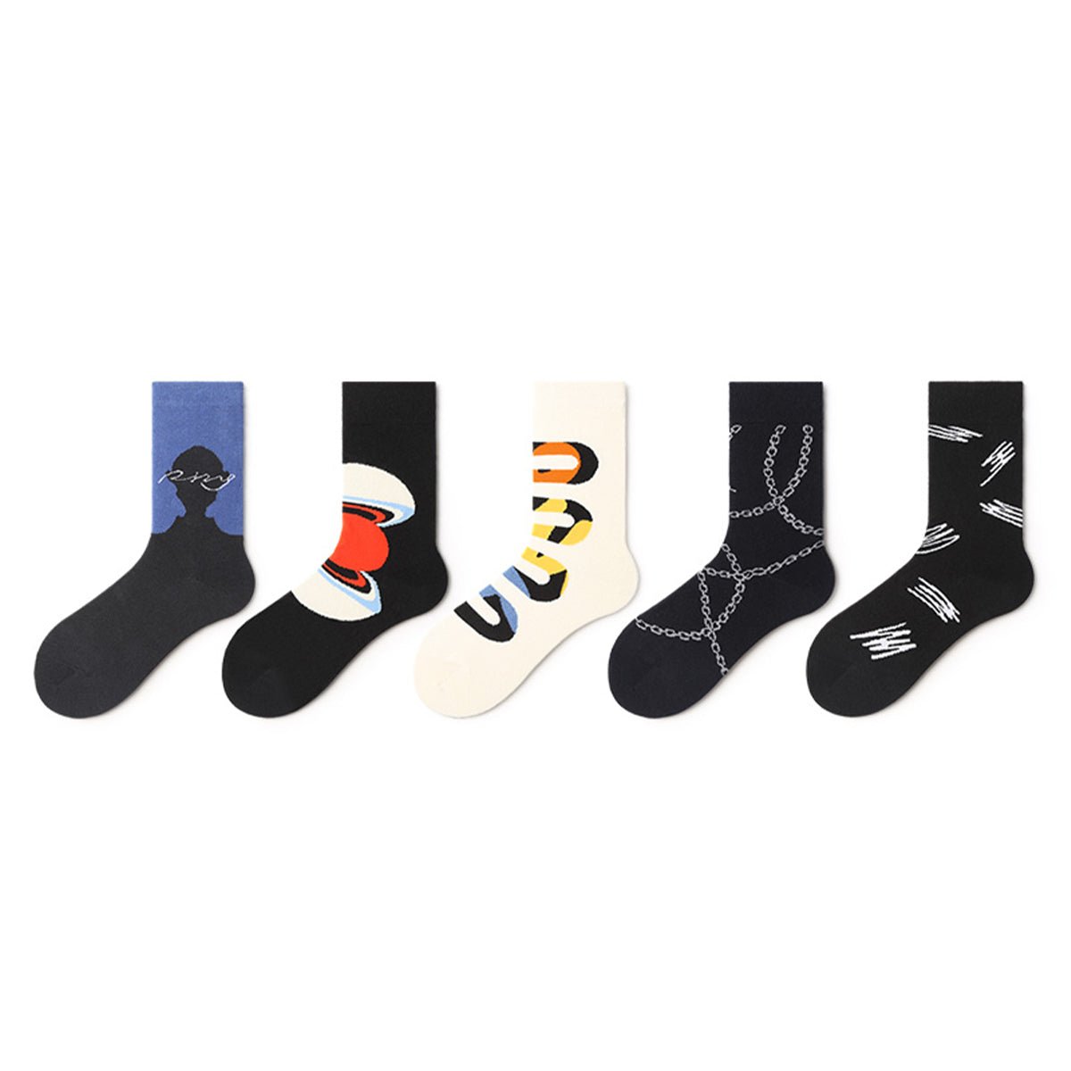 Dark Chain Abstract Art Mid - Calf Socks – Men's 5 - Pair All - Season Crew Set