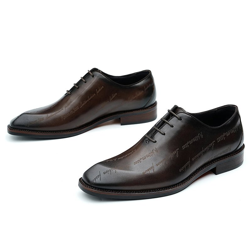 Men’s Elite Leather Oxford Lace Up Shoes with Artistic Scritto Finish - 0cm