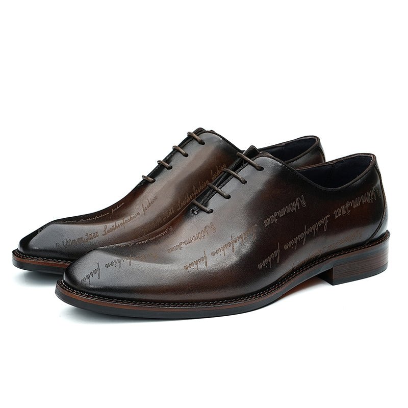 Men’s Elite Leather Oxford Lace Up Shoes with Artistic Scritto Finish - 0cm