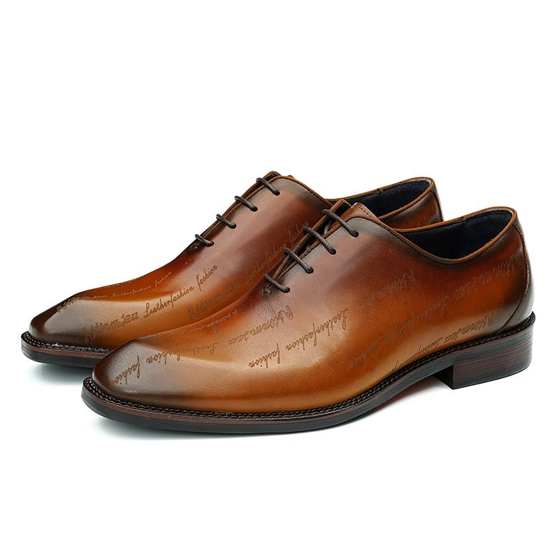 Men’s Elite Leather Oxford Lace Up Shoes with Artistic Scritto Finish - 0cm