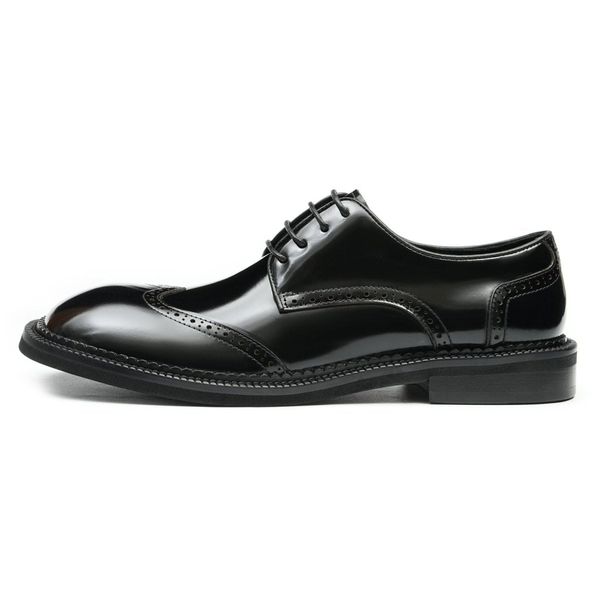 Men's Glossy Calfskin Classic Brogue Lace Up Derby Shoes - 0cm