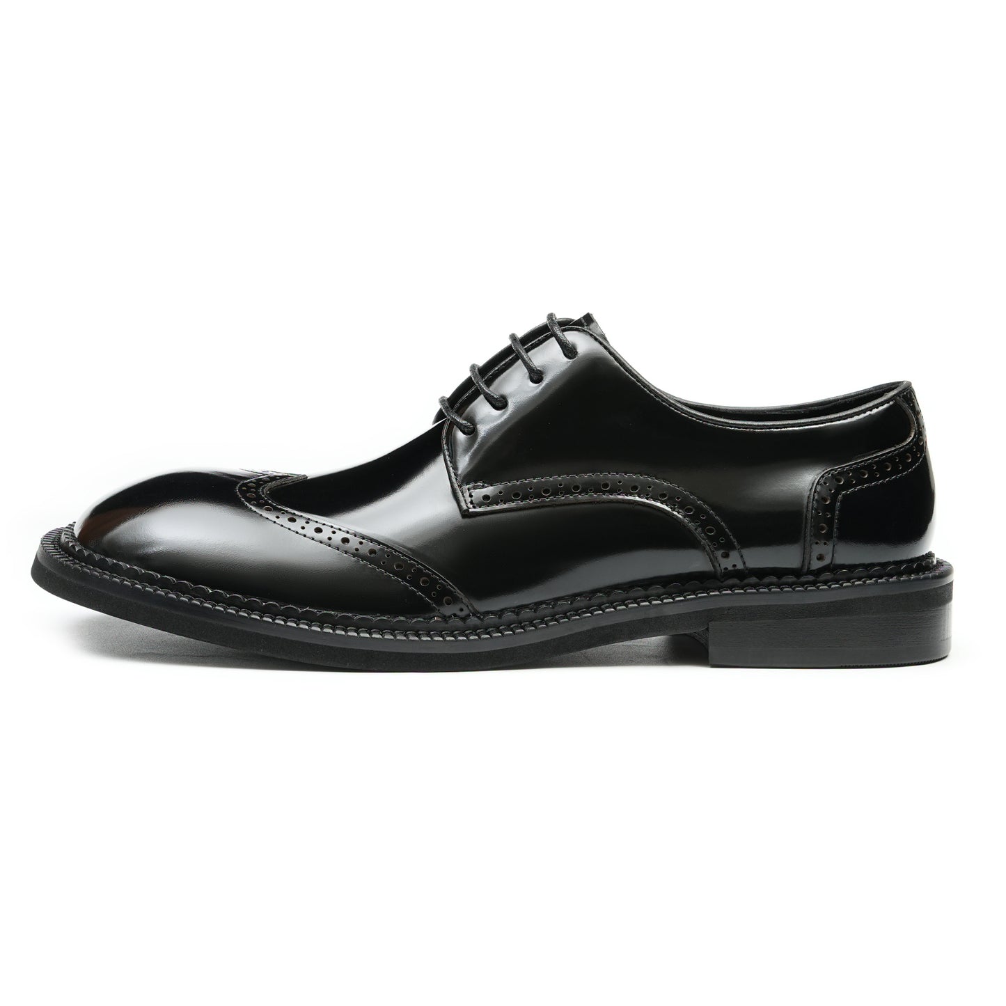 Men's Glossy Calfskin Classic Brogue Lace Up Derby Shoes
